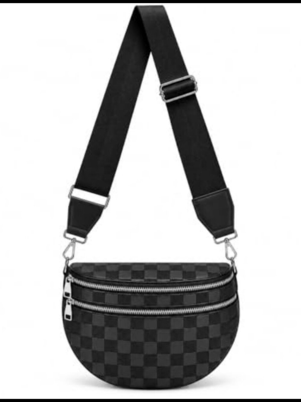 Embossed Checkered PU Crossbody Bum Bag Fanny Pack 4 Zipper Compartments